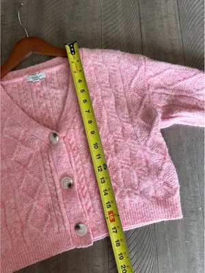 Topshop Wool Blend Cable Knit Crop Button Front Cardigan Pink Women’s XS thumbnail 10