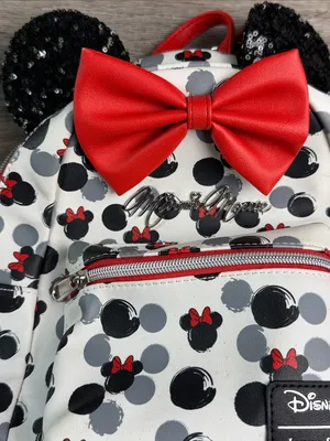 Loungefly Disney Minnie Mouse Mini Backpack Red Bow Black Sequin Ears Vegan thumbnail 3