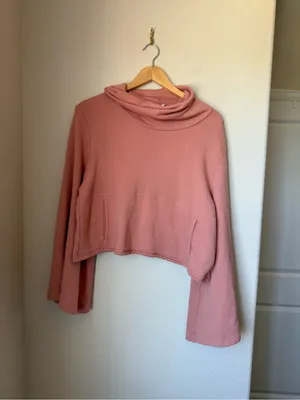 Free People Movement Salvation Turtleneck Flare Slit Sleeve Sweatshirt Size L thumbnail 2