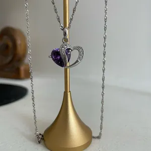 Jeulia 925 Silver Double Heart Pendant Necklace Amethyst CZ Stone Pendant thumbnail 4