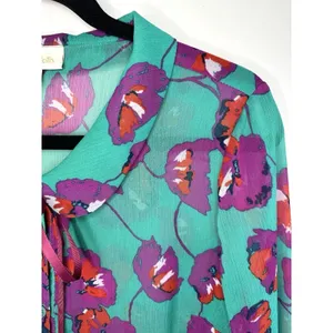 ModCloth Floral Blouse Size‎ Medium Peter Pan Collar Bow Chiffon Artsy Teacher thumbnail 4