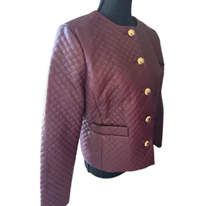 Talbots Petite Quilted Faux Leather Jacket 8P Burgundy Gold Crest Buttons thumbnail 6