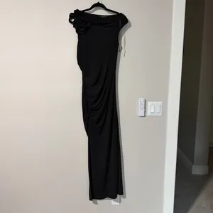 Mango asymmetric sleeveless maxi dress with statement shoulder black size M us 6 thumbnail 4