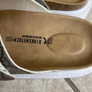 Birkenstock Arizona Platform Monogram Sandals Brown Tan White Lug Sole 38 L7 M5 thumbnail 4