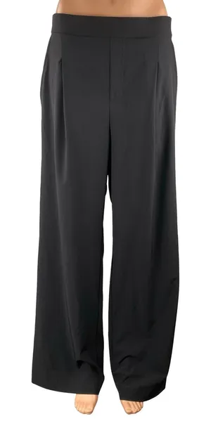 Women's Black High Waisted Pull On Wide Leg Baggy Career Trousers Pants Size 30 thumbnail 1