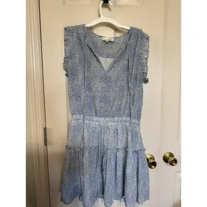 Pinch Womens Blue White Printed Ruffle Mini Dress Sleeveless Tiered Size M thumbnail 2