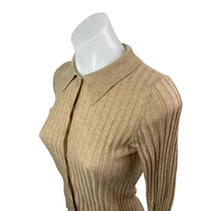 Zara Tan Rib Knit Wool Long Sleeve Collared Button Down Cardigan Sweater Top S thumbnail 2