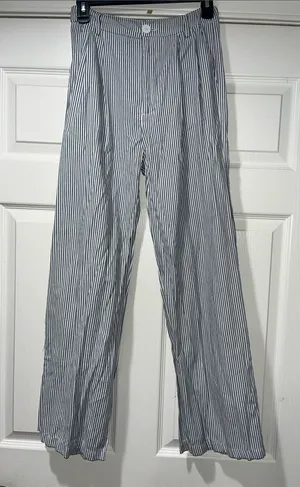 SHEIN Blue and White Vertical Stripe Wide-Leg Pants thumbnail 1