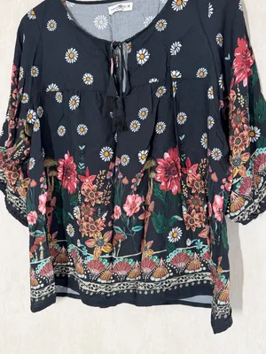 Natural Life Women’s Maribel Top Blouse Rayon in Black Floral Mushroom M thumbnail 5