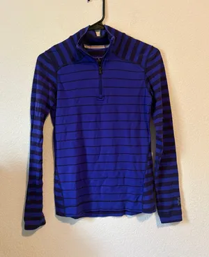 Smartwool Women’s Striped Quarter Zip Pullover - Royal Blue & Navy merino wool thumbnail 1