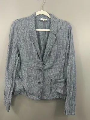 Eileen Fisher Linen Blue & White Railroad Stripe unstructured Blazer Jacket XL thumbnail 1