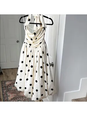 Retro Polka Dot Bubble Midi Dress Convertible Straps in Cream Black Size S thumbnail 5