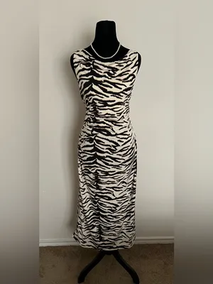 H&M Midi Dress Zebra Print Size L Women’s Black and Cream NWT thumbnail 2