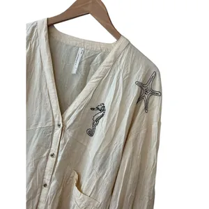 Anthropologie‎ Nautical Embroidered Maxi Dress Cream Seahorse Starfish Small thumbnail 15