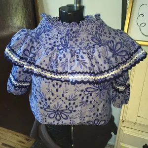 Red Carter smocked Rick rack off the shoulder S flowy ruffle blouse thumbnail 2