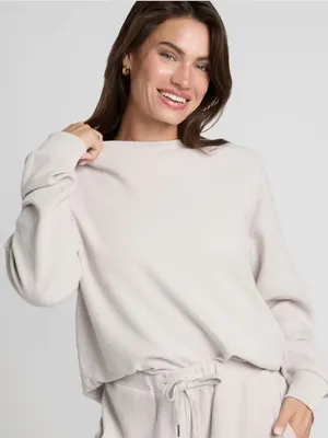 Comfrt Women's Waffle Knit long Sleeve Loungewear Sweater Beige Size Med thumbnail 1