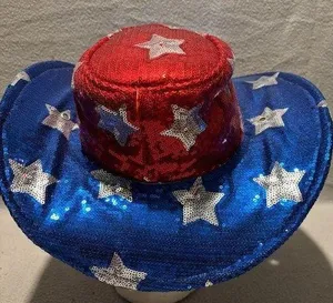 American Stars Sequinned Red and Blue Western Cowboy Patriotic Hat thumbnail 1