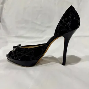 Christian Dior Black Cannage Patent Bow Peep Toe Heel 38.5 SINGLE SHOE thumbnail 5