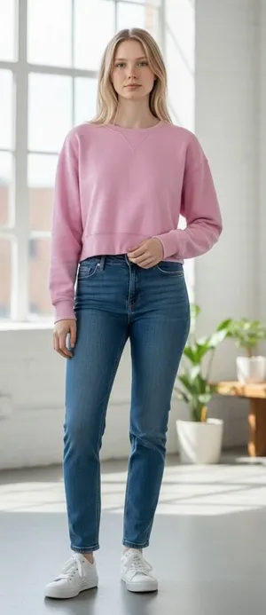 Abercrombie & Fitch Pink Fleece Logo Patch Cropped Crewneck Sweatshirt Size S thumbnail 1