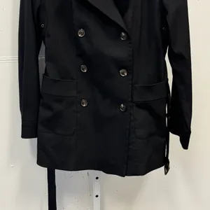 Calvin Klein Black Double Breasted Belted‎ Trench Coat Jacket XS Epaulettes thumbnail 7
