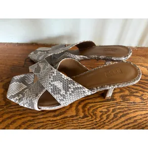 Nordstrom Rack Lauren Snakeskin Crisscross Square Toe Kitten Heel Mules 7.5 thumbnail 2