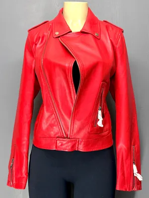 Azalea Wang Red Moto Jacket | Faux Leather Biker Jacket | Women’s Large | NWT thumbnail 1