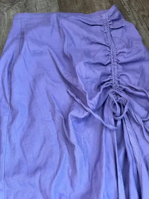 By Anthropologie Ruched Side-Slit‎ Linen Midi Skirt thumbnail 10
