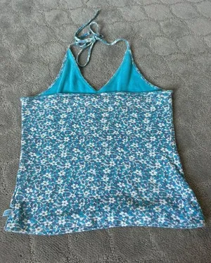 Route 66 Blue and white Floral Halter Top thumbnail 4