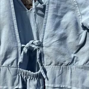 7 for All Mankind Blue Puff V-Neck Dress Cotton Coastal Boho Quiet Luxury Beachy thumbnail 12