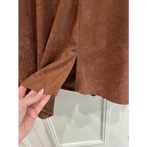 Y2K Brown Faux Suede Look Midi Skirt Asymmetric Western Peasant Read Description thumbnail 2