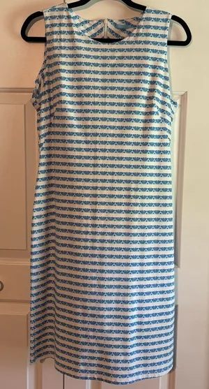 J. McLaughlin Blue And White Pattern Stripe Tank Dress Size‎ Medium thumbnail 1