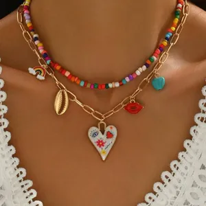 😍😍😍BOGOHO 😍😍😍Multicolor Heart Pendant Necklace Set Gold thumbnail 1