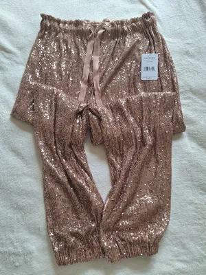 NWT Free People Morelia Sequin Joggers Pants M Rose Gold Bronze Holiday Party thumbnail 4