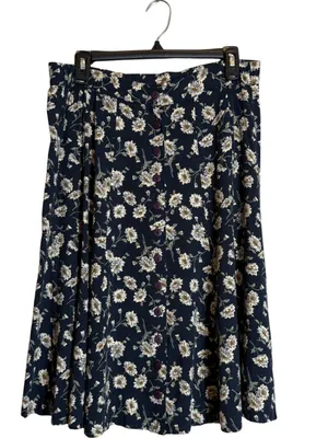 Vintage Express Floral A-Line Button Front Skirt Womens Medium Black Cottagecore thumbnail 3