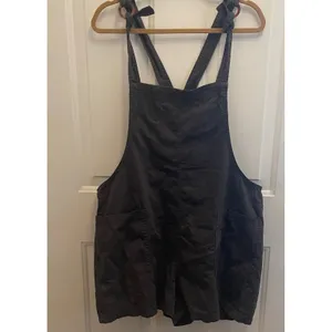 Aerie Gray Cotton Shortall Overalls Tortoise O-Ring Tie‎ Straps XL Forest Beach thumbnail 2