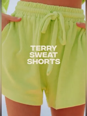 Daily Drills Terry Cloth Towel Sweat Shorts Lounge Yellow Women's Size M/L thumbnail 2