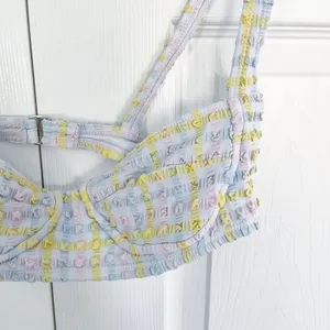 GB Gianni Bini Crush Pastel Gingham Seersucker Balconette Bikini Top Coquette thumbnail 3