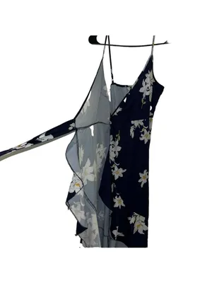 Floral Mesh Maxi Dress Size M Halter Asymmetrical Fairy thumbnail 3