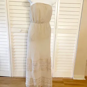 Sweet Journey Beige Lace Trim Maxi Dress Resortwear Sleeveless Vacation S Boho Beach Cruise thumbnail 5