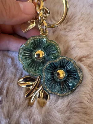 Coach Tea Rose Flower Bag Charm Key Ring thumbnail 4