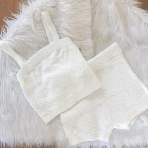 Forever 21 White super soft crop top and highwaist highrise short set, brand new with tag thumbnail 1