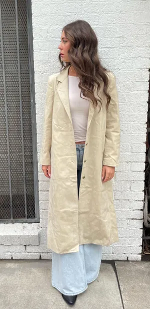 Free People Ultra Suede vintage 80s beige/sand trench coat with tie belt thumbnail 2