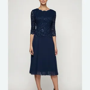 Alex Evenings Navy Blue Sequin Lace Chiffon Midi Special Occasion Dress Size‎ 6 thumbnail 2