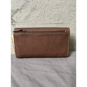 Vintage Fossil Brown Genuine Leather Trifold Checkbook Wallet 90s Indie Boho New thumbnail 3