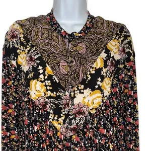 FREE‎ PEOPLE Wildflower Fields Mixed Floral Paisley Tunic Henley Blouse EUC M thumbnail 2