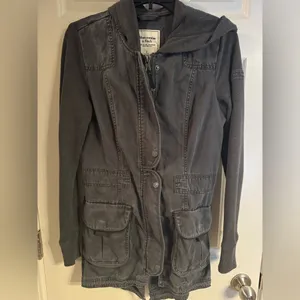 Abercrombie & Fitch Jacket Womens Charcoal Gray Military Hooded Utility, S‎ thumbnail 4