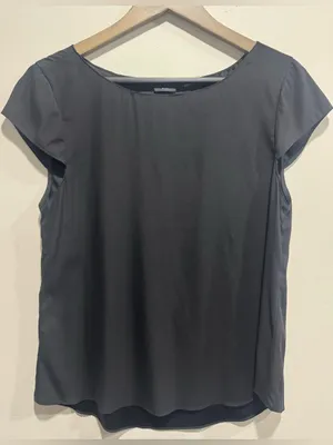 Alice + Olivia Black Silk Stretch Cap Sleeve Minimalist Blouse S thumbnail 1