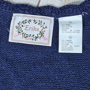 Erika‎ Vintage Navy Blue Embroidered Floral Ribbon Beaded Knit Vest Medium thumbnail 3