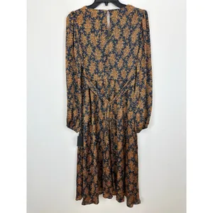 Lulus Graceful Impression Black and Orange Floral Print Midi Dress Satin S NWT thumbnail 12