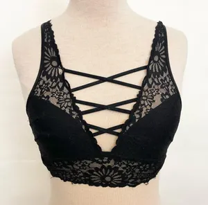 Victoria’s Secret PINK strappy lace black floral bralette bra thumbnail 2